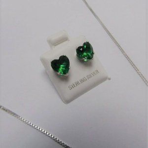 Green Heart Shaped CZ .925 Silver Earrings GIFT BOXED